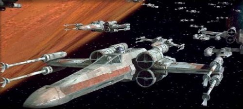 The X-wing squadron preparing to attack the Death Star