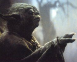 Yoda uses the Force to lift Luke's X-wing from the swamp