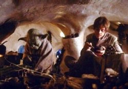 Yoda cooking for Luke in his hut