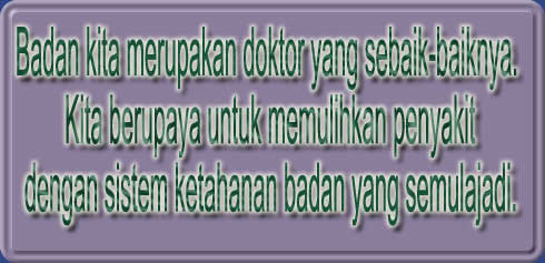 Badan kita merupakan doktor yang sebaik-baiknya. Kita berupaya untuk memulihkan penyakitdengan sistem ketahanan badan yang semulajadi.