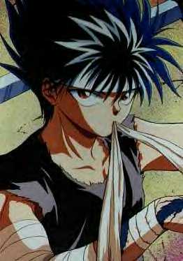 this is such a hot pic of Hiei, I mean come on look at him, part of it is the bandage in his mouth part is the look and most is just him being him don't you guys agree?