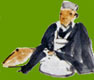 the quintessential haiku poet: Matsuo Bashou (1644-1694) with broad hat (kasa) and in his travel clothes (poem card)