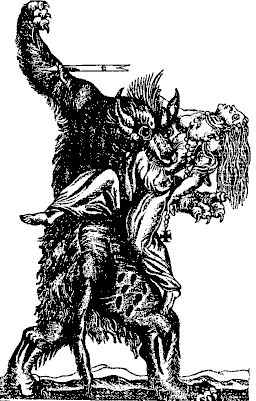 Hombre-lobo devorando a una doncella