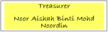 Text Box: Treasurer
Noor Aishah Binti Mohd Noordin

