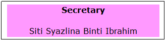 Text Box: Secretary
Siti Syazlina Binti Ibrahim
