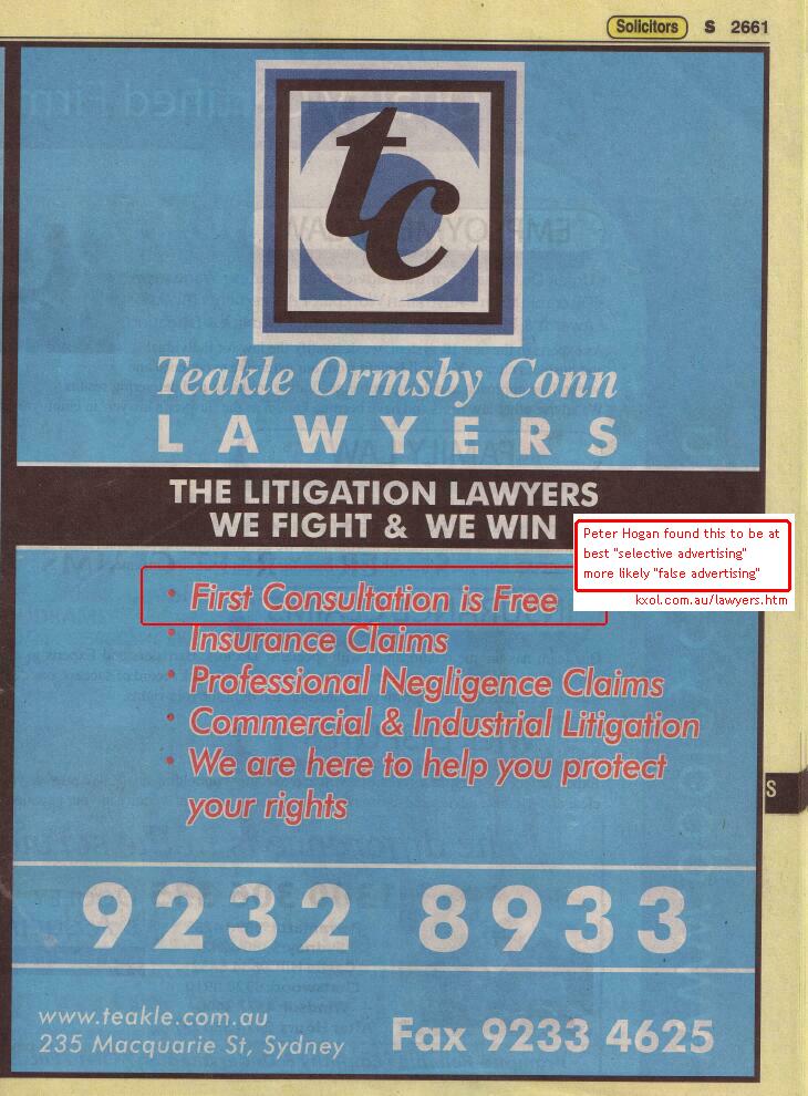 Teakle Ormsby Conn Lawyers Yellow Pages p 2661