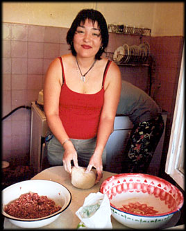 With minced meat inside
