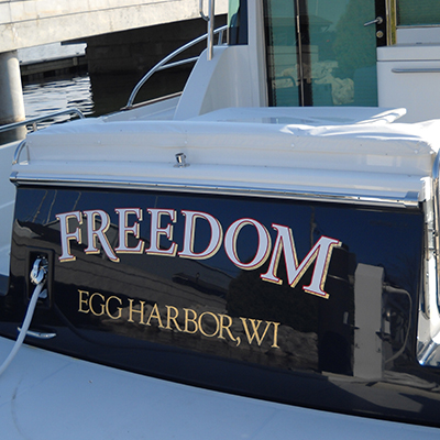 Sabre yacht gold leaf lettering