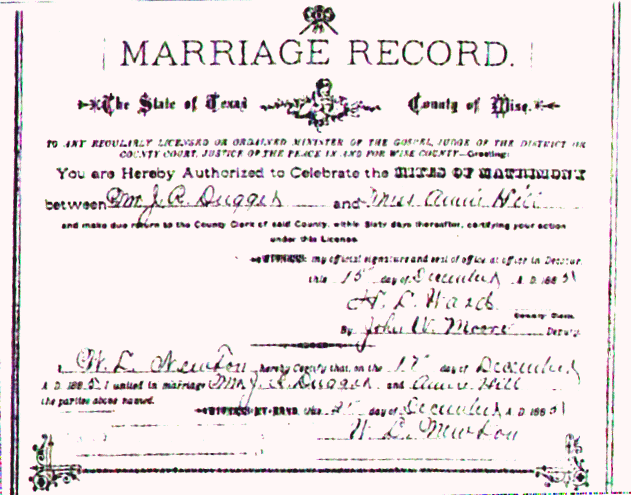 Marriage Certificate of J. R. Dugger and Annie HILL