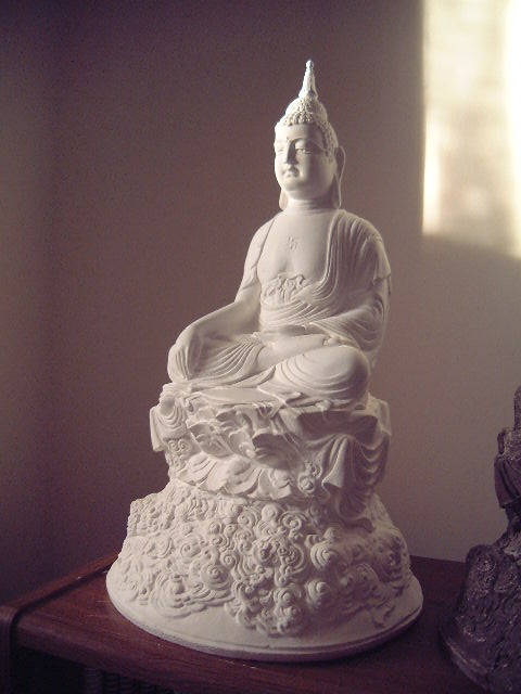 Seated Buddha in bhumisparsimudra, Della Robbia miracle clay
