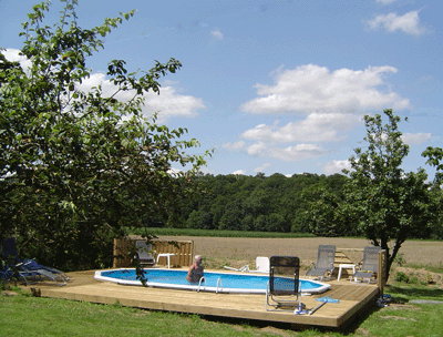Looking across pool to surrounding countryside