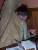 Katie...trying to hide in her coat