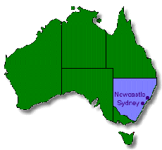 Australia with Newcastle and Sydney