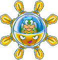 Larry in his cool hovercraft.