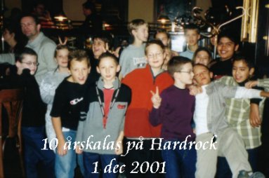 Jag fick ha 10-�rskalas p� Hardrock Caf� f�r alla mina klasskompisar. Vi hade superkul!