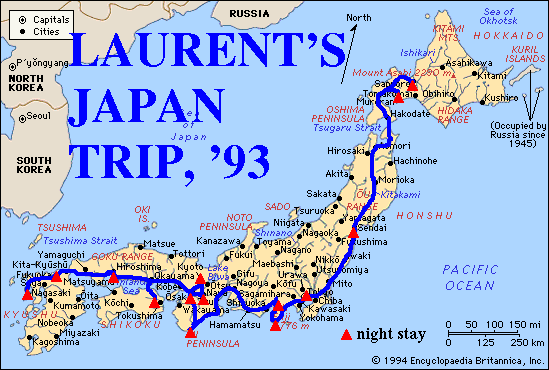 This map shows the iternary, from Hokkaido to Kyushu