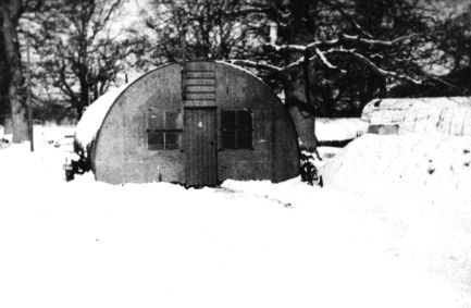 Nissen hut in the grounds of Blicking Hall, Norfolk in winter 1944