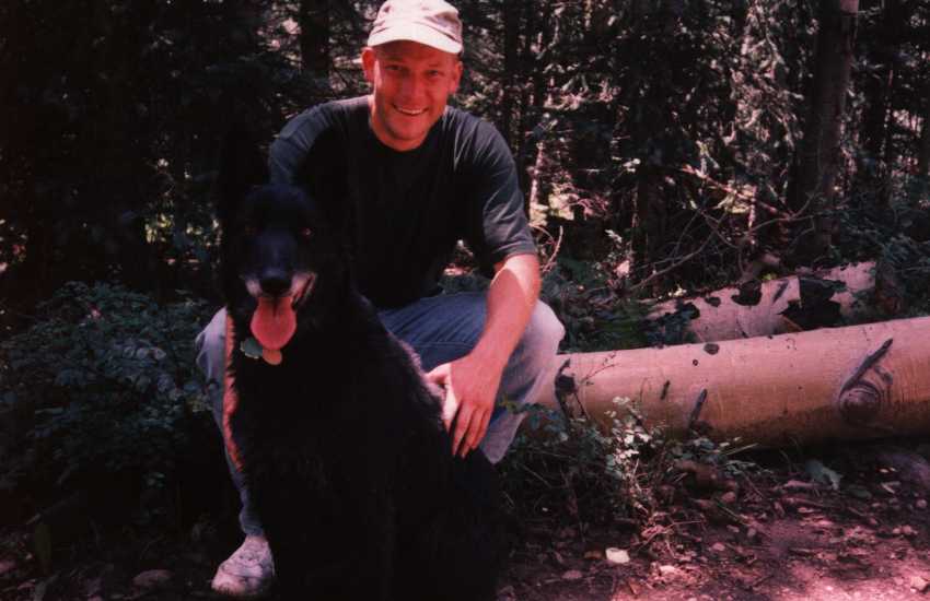 Mike with Napoleon, the Belgian Shepherd, Kit Carson National Forrest, Colorado