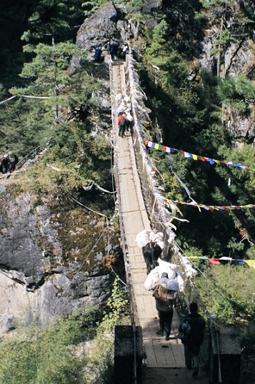 Crossing the Namche Bridge