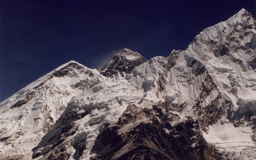 Everest peeks over Nuptse at Gorek Shep