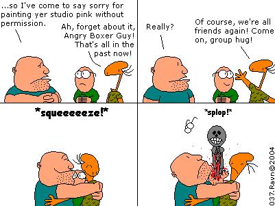 I really wanted to use Angry Boxer Guy a lot more. The interaction between these three characters is good.