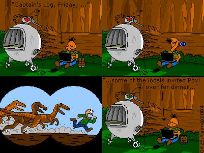 Perhaps my favourite strip. The velociraptors look SO awesome and the sun effect behind Max is beautiful.