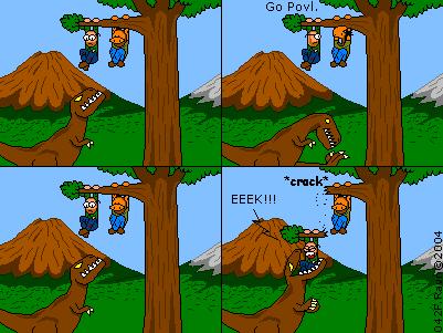 As you may have noticed, this week was dedicated to improving my artwork. I experimented with backgrounds here, by sort of blurring the edge of the mountain so it falls more into the background. Try comparing this one to the mountains in the Thursday strip. Big improvement!