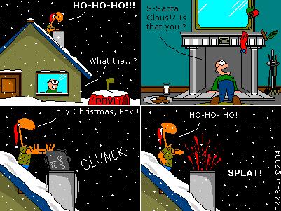 Another one of my favourites, simply becuase of the snow effect! Notice Mr Sock Puppet hanging on Povl's fireplace. I try to put him in wherever I can get away with it.