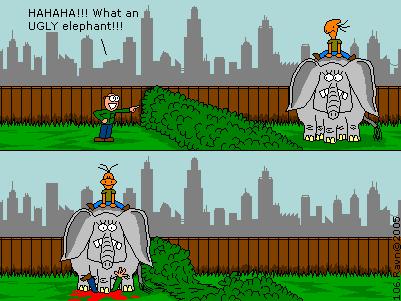 Waaay too similar to the Week 6 strip, although I like the elephant.