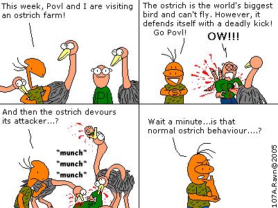 This was the Theme Week that ultimately killed my strip. It was just too hard to come up with comics about ostriches attacking Povl without repeating myself.