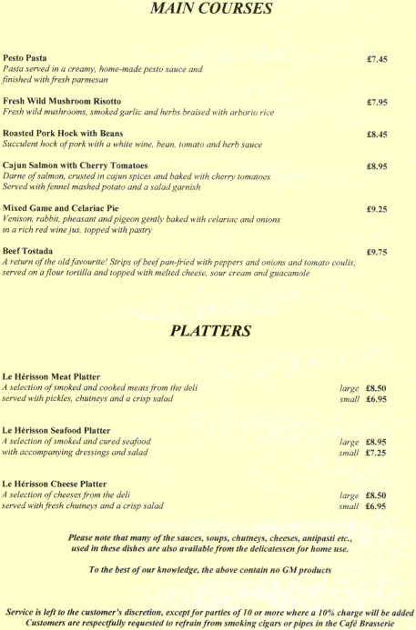 current menu
