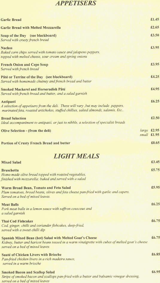 current menu