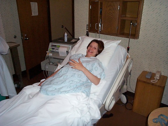 Laura dressed for inducing the labor.