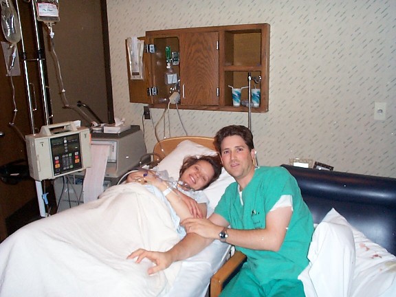 After 33 hours of labor (2 AM), Eric and Laura prepare for the C-Section proceedure.