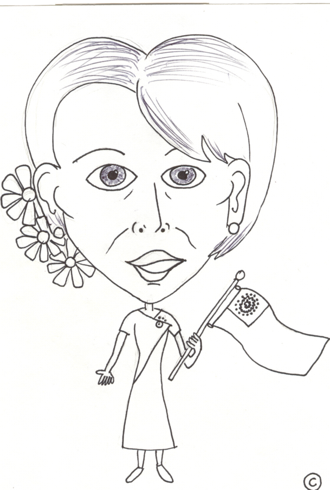 Cartoon of Daw Aung Suu Kyi by Anneke 2003