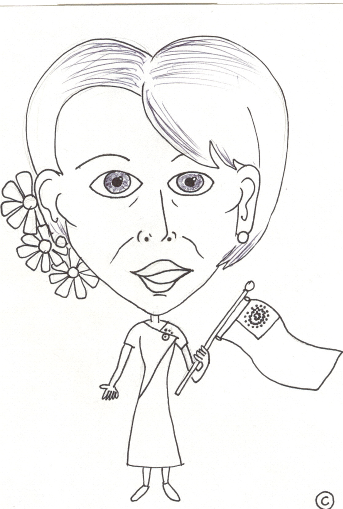 Cartoon of Suu Kyi by Anneke 2003