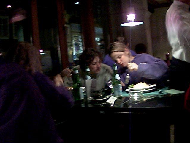 These Swiss girls were really silly.  On the right, she nearly passed-out after eating.  On the left, Miss Geography, the only places in England are Birmingham and London.  D'Oh!