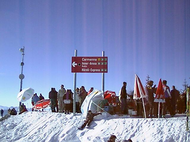 This is the top of Arosa, a big steep Black run where Andy C let his bigfeet slide down the slopes for 30 metres onto the parachute of a very pleased chap!