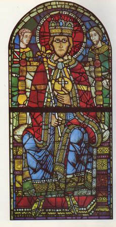 The stained glass window of Charlemagne is from the Strasbourg
Cathedral, Strasbourg, circa 1200