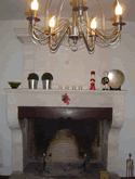 A stone fireplace