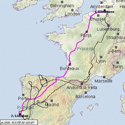 Route (purple is shortest, black is
actual route)