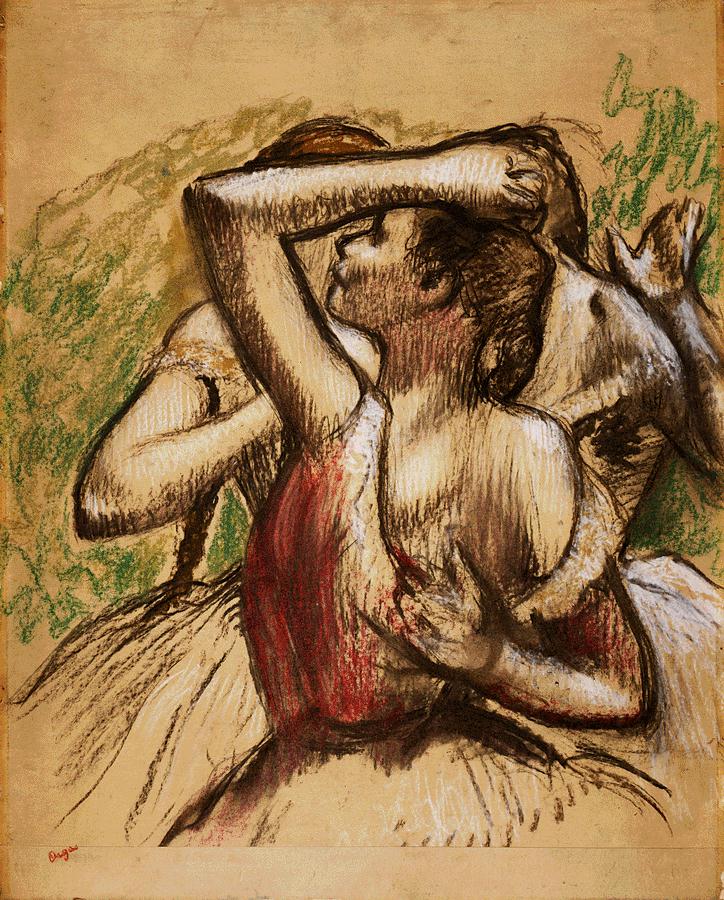 Three Ballet Dancers, One in Crimson, by Edgar Degas