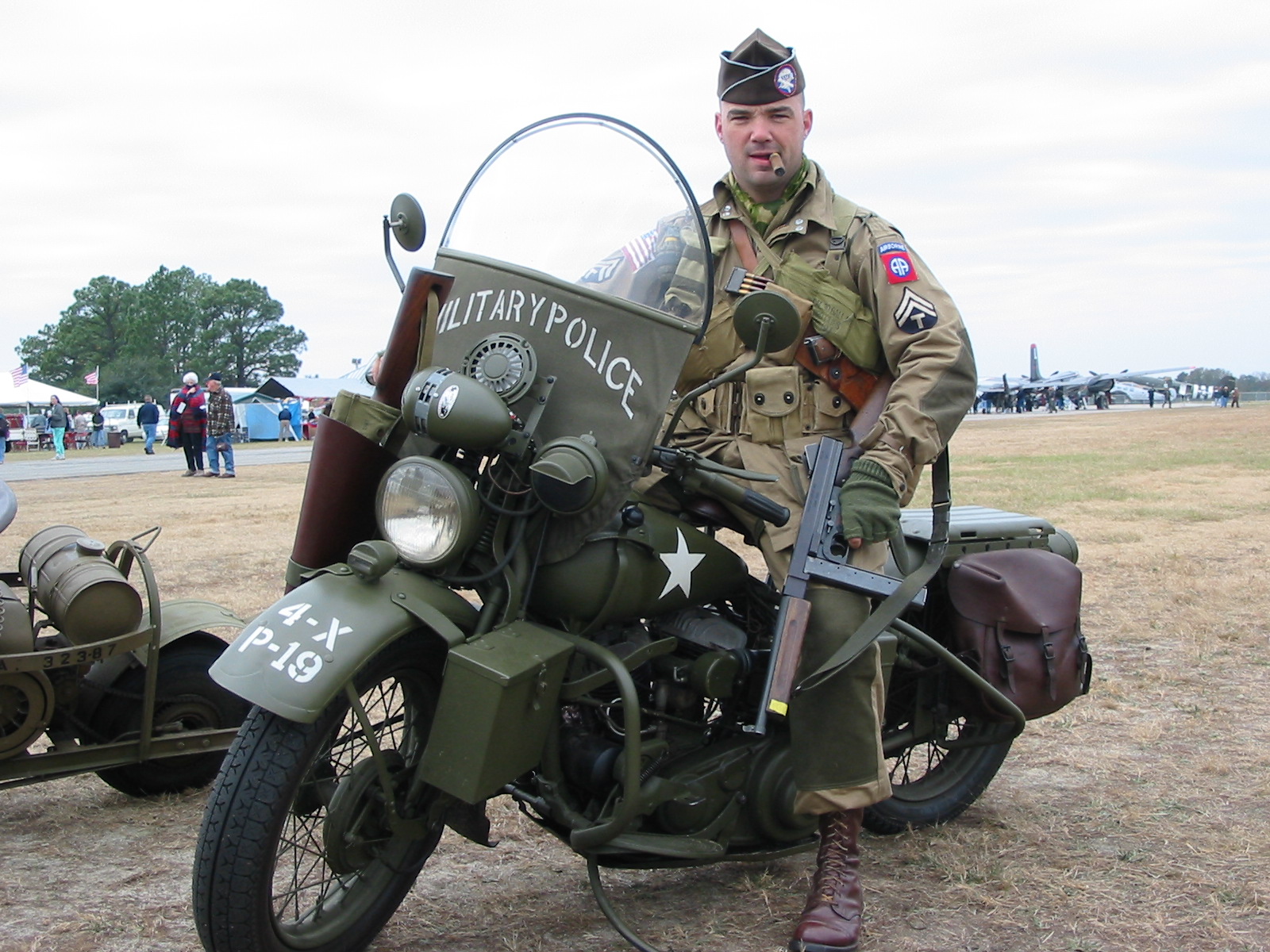 T/5 Lewis w/ M1A1 Thompson on a 4th Infantry MP Harley...."Borrowed" of course!