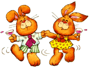 two bunnies skipping