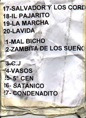 Lista del �ltimo LOCO MIEDO LOCO 2/9/2001