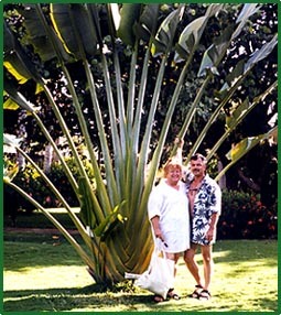 Marcia and Lin in front of Fan Palm
