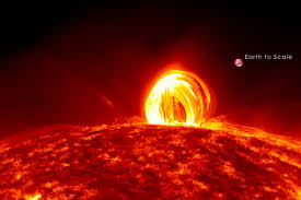 NASA sun rain - Earth to Scale on right side