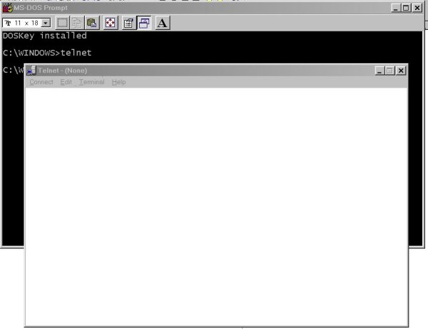 Picture of DOS window and Telnet App