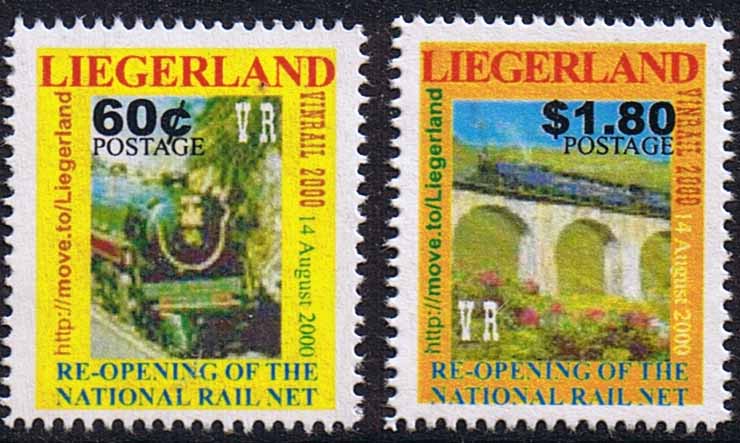 The special stamps celebrating the grand opening 
of our steam railway in 2000.
Click this set to see a miniature sheet 
of the 60&cent; stamp.