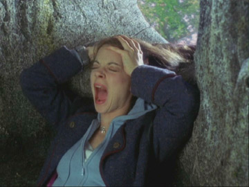 Ouch! Wolf is climbing Virginia's hair.